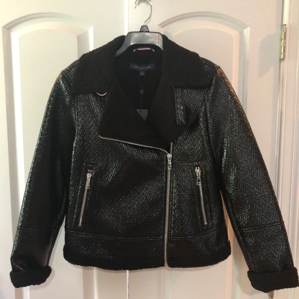 Tommy Hilfiger Black Fur Lined Aviator Jacket